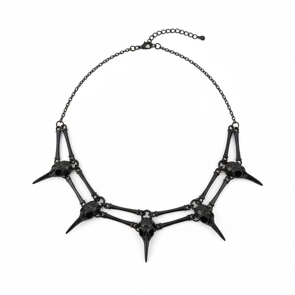 Gothic Bird Skull Choker Necklace Black Metal Statement Goth‎ Emo